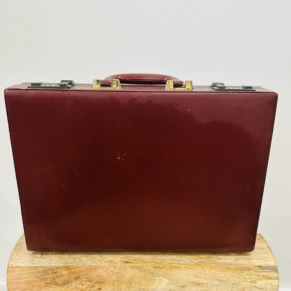 Vintage 1980's Leather Hardcase Presto Combination Lock Briefcase 12"x17"x3"